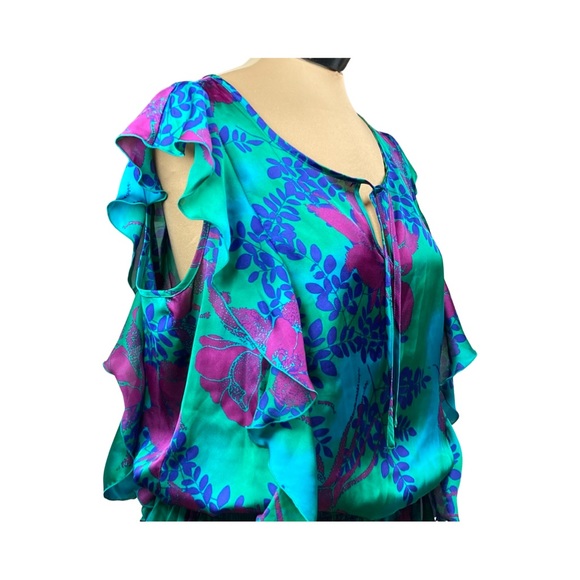 Express Womens Sleeveless Floral Ruffle Front Peplum Blouse With Elastic Waist - Picture 9 of 14